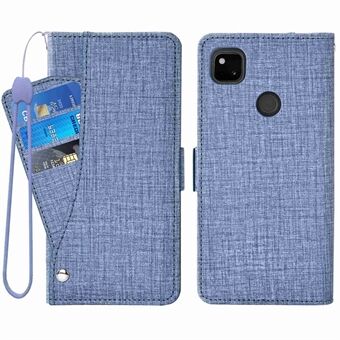 Plånboksställ för Google Pixel 4a, Jeans tygstruktur PU-läder roterande kortplats telefonfodral.