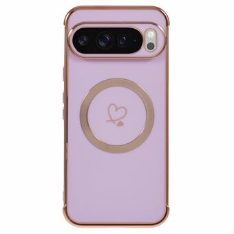 För Google Pixel 9 Pro XL Fodral Kompatibelt med MagSafe Elektropläterat TPU Telefonfodral Hollow Love Hearts