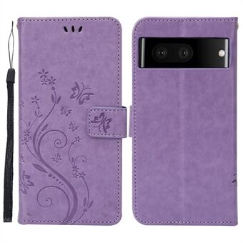 För Google Pixel 7 5G Anti-scratch Dustproof Telefonfodral Plånboksstöd PU-läder Tryck Blomma Fjärilar Mobiltelefonfodral.