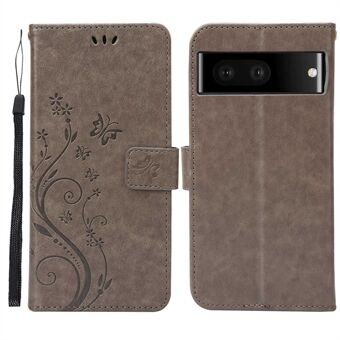 För Google Pixel 7 5G Anti-scratch Dustproof Telefonfodral Plånbok Stå PU Läder Prägling Blomsterfjärilar Mobilfodral