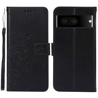 För Google Pixel 7 5G, Anti-scratch Dustproof Telefonfodral Plånboksställ i PU Läder, Prägling av Blommor Fjärilar, Mobilfodral