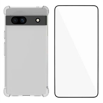 WANLONFENG WL-serien för Google Pixel 7a-fodral 2,0 mm genomskinligt TPU-överdrag med härdat glasfilm (stort kamerahål)