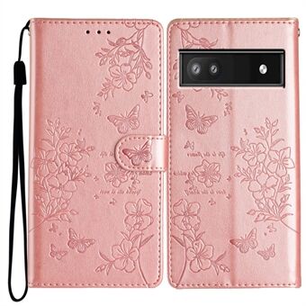 För Google Pixel 9a Plånbokstelefonfodral Fjärilsblommigt Präglat Läder Flip-skydd