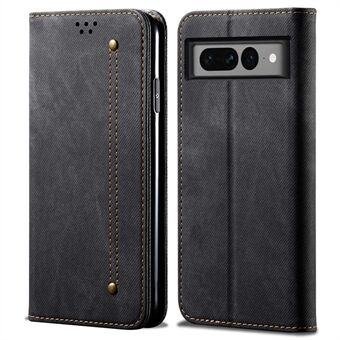 För Google Pixel 7 Pro 5G Jeans Tygtextur PU Läder Telefonfodral med Stöd, Magnetisk Absorption, Plånbok Flip Fodral.