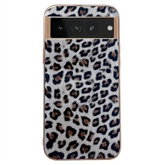 Elektropläterat stöttåligt skal för Google Pixel 7 Pro 5G med leopardmönster Telefonfodral Anti-Fall TPU+PU-läder Telefonskydd