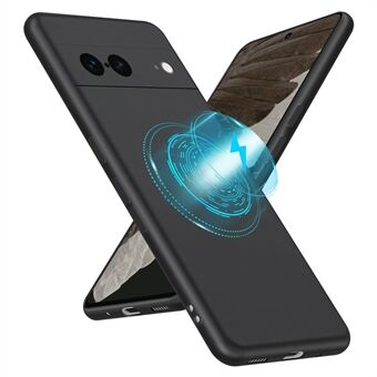 Flytande serie för Google Pixel 7 5G Mjukt TPU Magnetiskt Telefonfodral Gummibelagd Anti-fingeravtryck Bakomslag Stöd för trådlös laddning - Svart