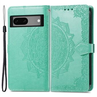 Anti-fall Telefonskal För Google Pixel 7a, Magnetisk Knappslå PU Läder Flippläder Plånboksfodral Ställ Embossed Mandala Mönster Skal för Telefon