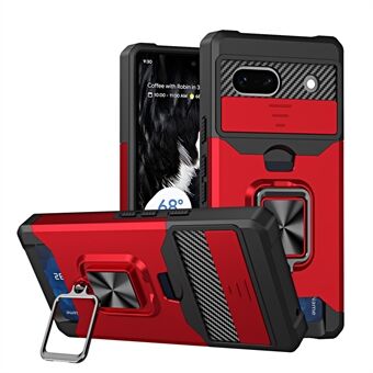 För Google Pixel 7a-korthållare Kickstand-telefonskal PC+TPU Hybrid Lock med skjutkamera-lock.