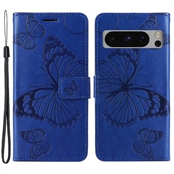 KT Imprinting Flower-serien 2 För Google Pixel 8 Pro Plånboksfodral i PU-läder med fjäril och blomtryck, ställfunktion och skydd för telefonen.