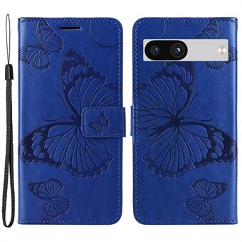 KT Prägling Flower Series-2 för Google Pixel 7a PU-läder Stativfodral Fjärilsblommor Präglat Plånboksfodral för Telefon