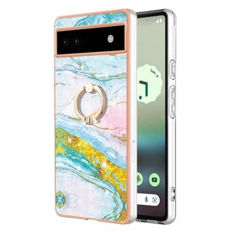 YB IMD Series-10 för Google Pixel 6a Marmor Mönster Elektropläterad Ringstöd-skal IMD TPU-telefonfodral