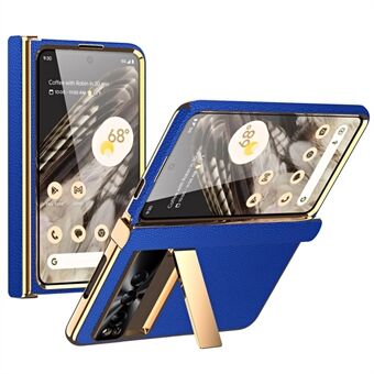 För Google Pixel Fold Hinge Protection Telefonfodral i PU-läder+PC med stativfunktion och härdat glasfilm.