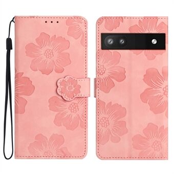 För Google Pixel 6a Slim-fit Telefonfodral Stående Telefonskal Präglad Blommönster Läderfodral