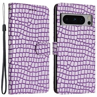 För Google Pixel 8 Pro Krokodil Textur Repfritt Läder Ställfodral Plånboksdesign Mobilfodral med Rem