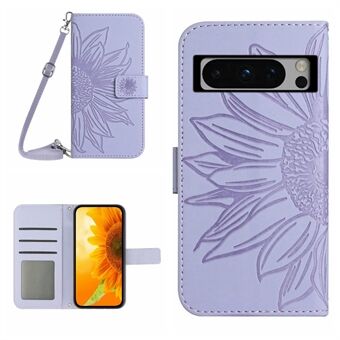 HT04 för Google Pixel 8 Pro Skin-Touch PU läderfodral Plånboksställ Imprinterat telefonskal med axelrem