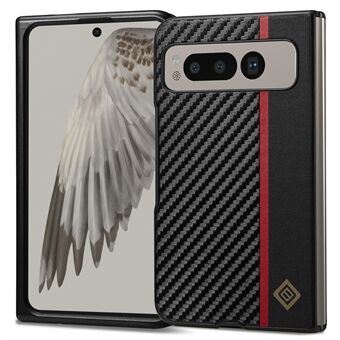 LC.IMEEKE För Google Pixel Fold Anti-scratch Carbon Fiber Texture Phone Case PU Läder+TPU+EVA Bakre Stödskaft