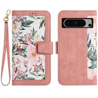 För Google Pixel 8 Pro Stå Phone Case Blommönsterutskrift Korthållare Läderöverdrag