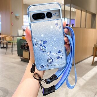 KADEM för Google Pixel 7 Pro 5G fodral Anti-scratch mobiltelefon Glitter TPU-skydd med rem