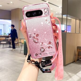 KADEM För Google Pixel 8 Pro-skal Mjukt TPU Glitter Mobilskal med Rem