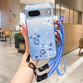 KADEM För Google Pixel 8 skal TPU Glitter Smartphone baksida med rem.