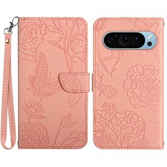 HT03 För Google Pixel 9 / Pixel 9 Pro fodral Butterfly Flower Stötsäker Telefonväska Plånbok