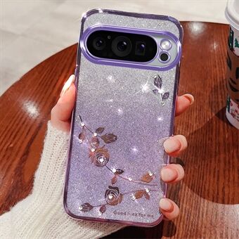 KADEM för Google Pixel 9 / Pixel 9 Pro-fodral TPU-skal Rhinestone Blomma Telefonskydd Gradientfärgdesign