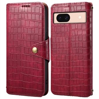 För Google Pixel 8a Telefonfodral med krokodil-textur, plånboksfodral med hopfällbart stativ.