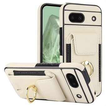 För Google Pixel 8a Kickstand-fodral av PU-läder+TPU telefonfodral med kortplatser.