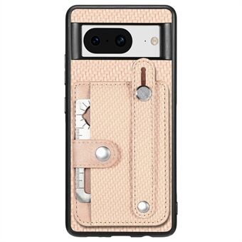 C1-01 För Google Pixel 8 Fodral med korthållare i PC+TPU+läder med handledsrem-design.