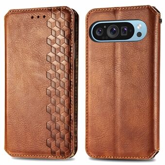 För Google Pixel 9 Pro XL Plånboksfodral i rutmönstrat läder med stativfunktion