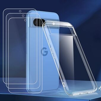 För Google Pixel 8a Case TPU Genomskinligt bakre mobilskal med 3 st 2.5D Härdat glasfilm.