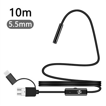 Y1002 10m Flexibel Tråd Type-C+USB+Android Telefon Borescope 5.5mm Kameralins Inspektionsendoskop