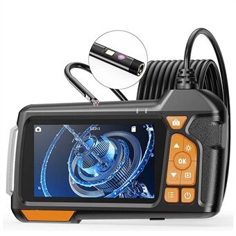 M40 5m Hard Wire 4,5" IPS-skärm Industriell Borescope 8mm 7-LED Endoskopkamera med dubbla linser - Svart+orange