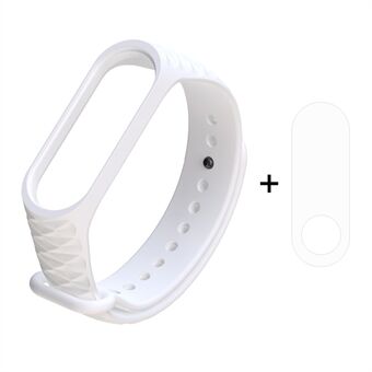 För Xiaomi Mi Smart Band 4 / Mi Band 3 3D Diamond Texture Justerbar mjuk silikonarmbandsur + heltäckande TPU-skärmskydd