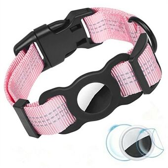 Reflekterande Nylon Hundhalsband för AirTag Bluetooth Spårningsenhet Silikonfodral med Skyddsfilm, Storlek: L