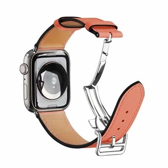 Fällbart spänne Smart Watch-rem i äkta läder [Silverspänne] för Apple Watch SE / Series 6/5/4 44MM / Series 3/2/1 42mm