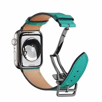 Äkta läderbytarmband för Apple Watch SE / Series 6/5/4 44mm / Series 3/2/1 42mm svart vikspänne