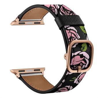 Snyggt tryckt klockarmband i äkta läder för Apple Watch Series 1/2/3 42mm / Series 4/5/6 44mm