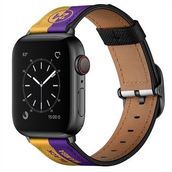 Snyggt tryckt klockarmband i äkta läder för Apple Watch Series 6/5/4 / SE 44mm / Series 3 42mm