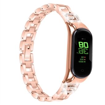 För Xiaomi Mi Band 7 G Letter Rhinestones Decor Rostfritt Steel klocka band Ersättningsarmband