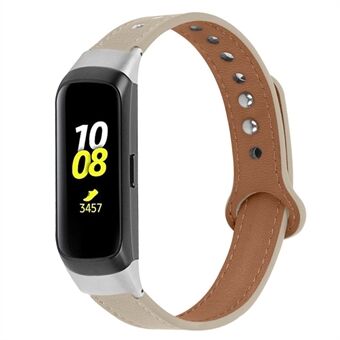 För Samsung Galaxy Fit SM-R370 Klockband i äkta kohudsläder Handledsrem med dubbel tryckknapp, silverkontakt