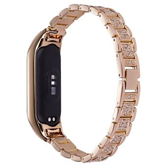 För Xiaomi Mi Band 7 Three Bead Rhinestone Decor Watch Band Metal handledsrem