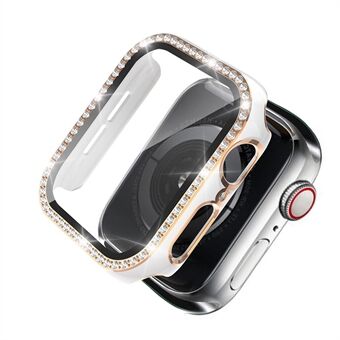 Tvåfärgad galvanisering av Crystal Rhinestone PC-fodral + härdat glasfilm för Apple Watch 1/2/3 42mm