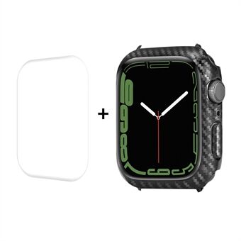 ENKAY Carbon Fiber Texture Smart Watch PC-fodral med heltäckande PET-böjt skärmskydd för Apple Watch Series 7 45 mm