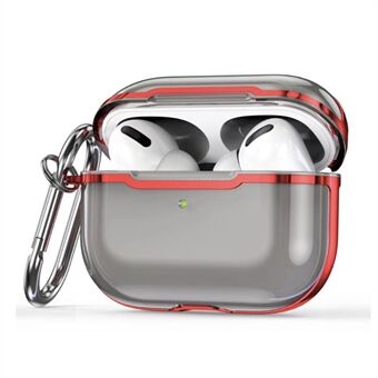 KKDJ865 för AirPods Pro 2 Transparent hörlursfodral Mjuk TPU hård PC Fallsäker helkroppsskyddande galvaniseringsfodral med karbinhake