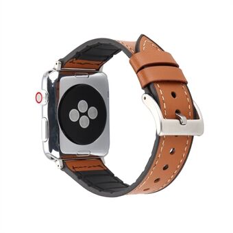 Läderbelagd mjuk TPU klockarmband ersättning för Apple Watch Series 4 44mm / Series 3 2 1 42mm