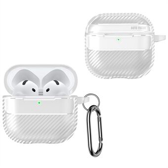 För AirPods 4-fodral Kolfiberstruktur TPU Hörlurar Skyddande Lock med Krok