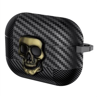 För AirPods Pro Skyddsfodral Skulldesign Snap Switch TPU + Metall Hörlursfodral med Karbinhake