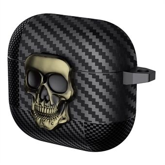 För AirPods 4 med ANC Skyddsfodral Skulldesign Snap Switch TPU + Metall Hörlursskal med Karbinhake