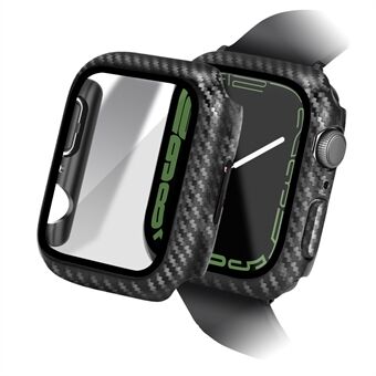 För Apple Watch Series 4 / 5 / 6 / SE / SE (2022) 44 mm hård PC-klockramsfodral med skärmskydd i härdat glas Kolfiberskydd - svart